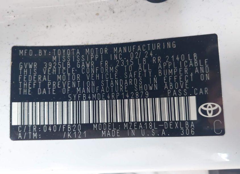 Photo 9 of 2024 Toyota Corolla LE (VIN 5YFB4MDE4RP142879)