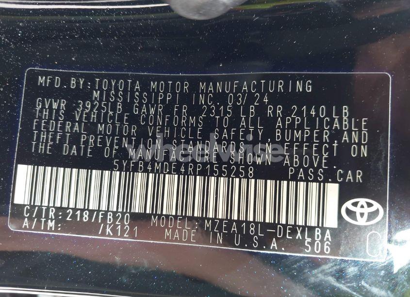 Photo 9 of 2024 Toyota Corolla LE (VIN 5YFB4MDE4RP155258)