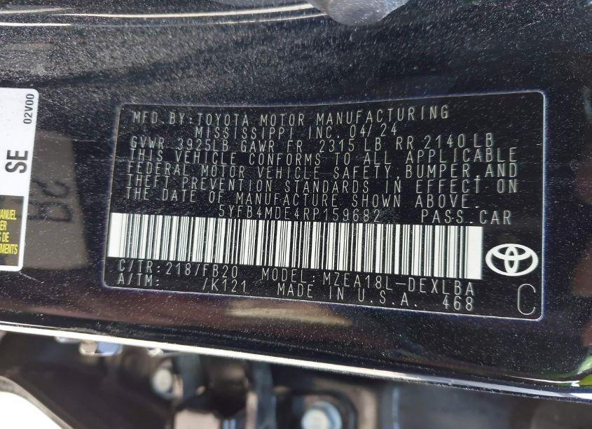 Photo 9 of 2024 Toyota Corolla LE (VIN 5YFB4MDE4RP159682)