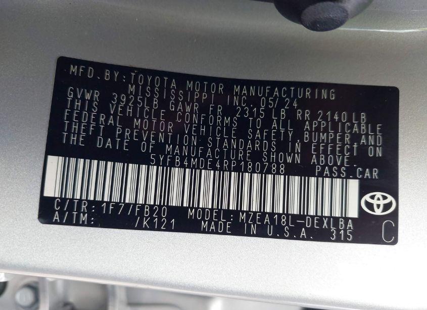 Photo 9 of 2024 Toyota Corolla LE (VIN 5YFB4MDE4RP180788)