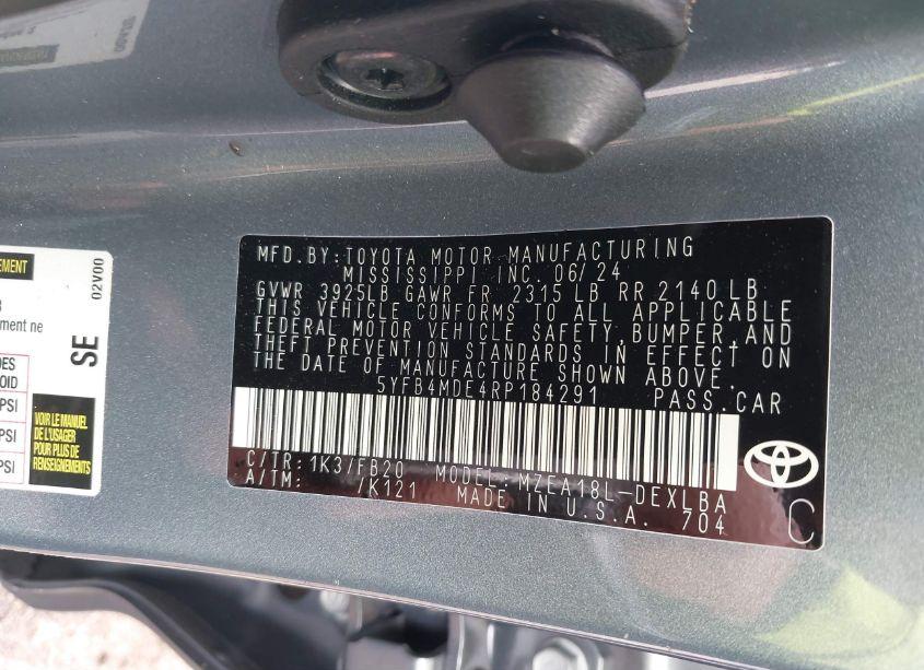 Photo 9 of 2024 Toyota Corolla LE (VIN 5YFB4MDE4RP184291)