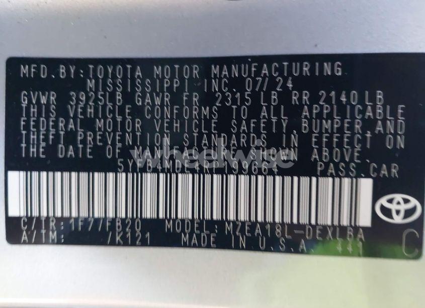 Photo 9 of 2024 Toyota Corolla LE (VIN 5YFB4MDE4RP199664)