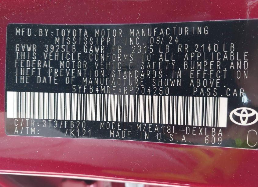 Photo 9 of 2024 Toyota Corolla LE (VIN 5YFB4MDE4RP204250)