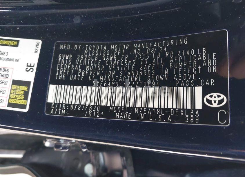 Photo 9 of 2024 Toyota Corolla LE (VIN 5YFB4MDE4RP210694)