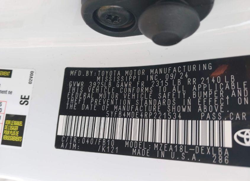 Photo 9 of 2024 Toyota Corolla LE (VIN 5YFB4MDE4RP221534)