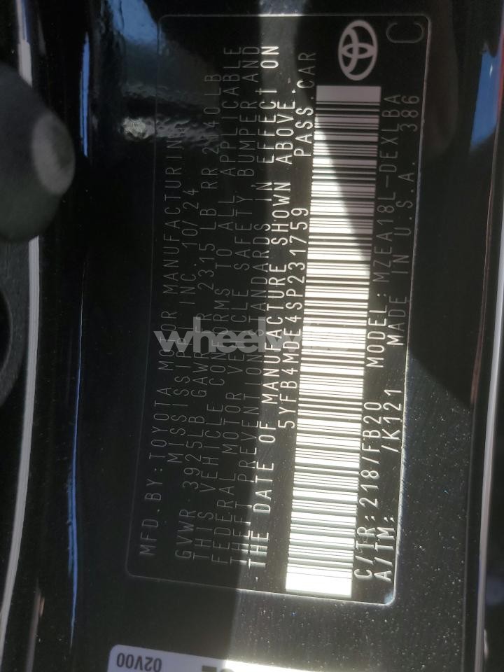 Photo 12 of 2025 TOYOTA COROLLA LE (VIN 5YFB4MDE4SP231759)