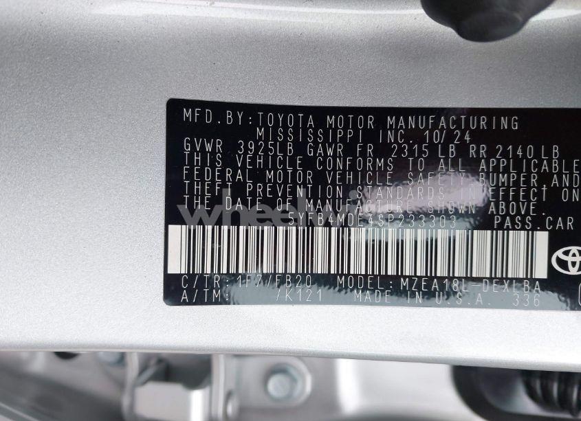 Photo 9 of 2025 Toyota Corolla LE (VIN 5YFB4MDE4SP233303)