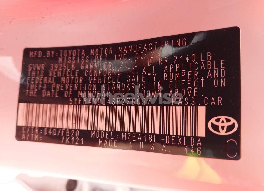 Photo 9 of 2025 Toyota Corolla LE (VIN 5YFB4MDE4SP276037)