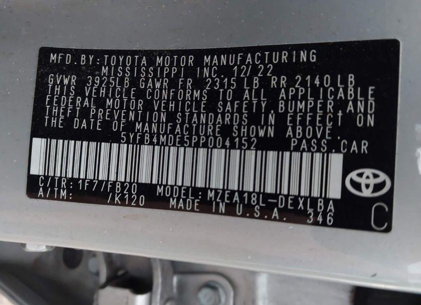 Photo 9 of 2023 Toyota Corolla LE (VIN 5YFB4MDE5PP004152)