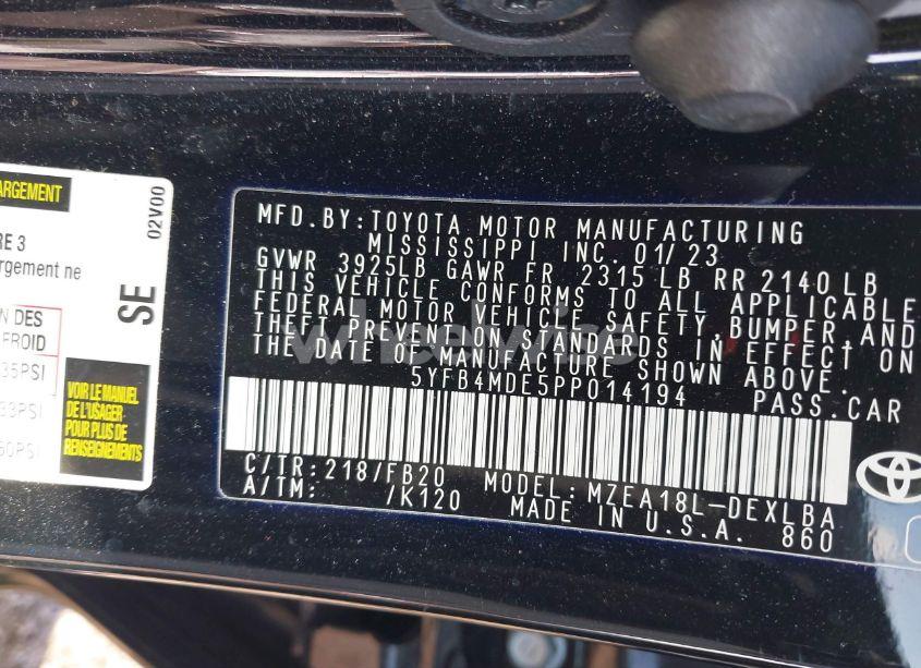 Photo 9 of 2023 Toyota Corolla LE (VIN 5YFB4MDE5PP014194)