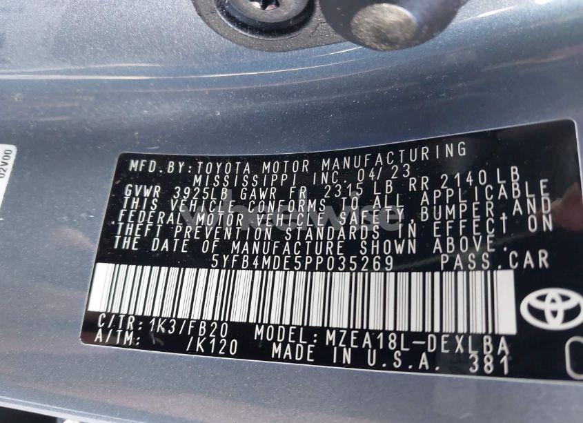 Photo 9 of 2023 Toyota Corolla LE (VIN 5YFB4MDE5PP035269)