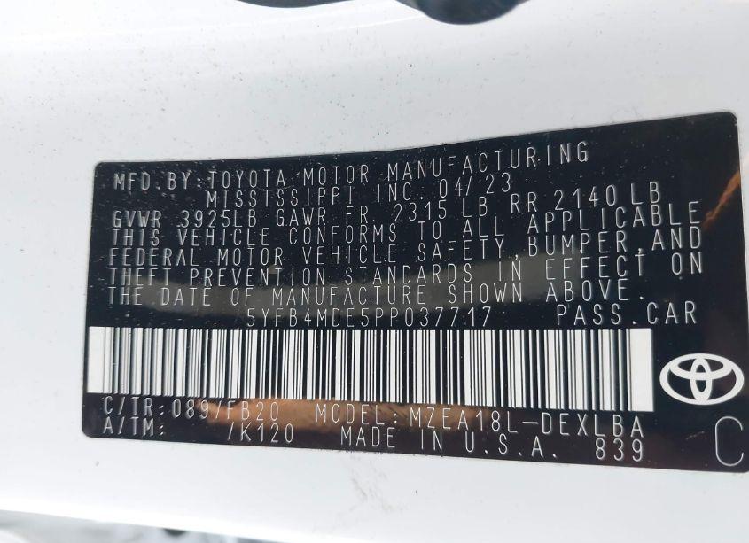 Photo 9 of 2023 Toyota Corolla LE (VIN 5YFB4MDE5PP037717)