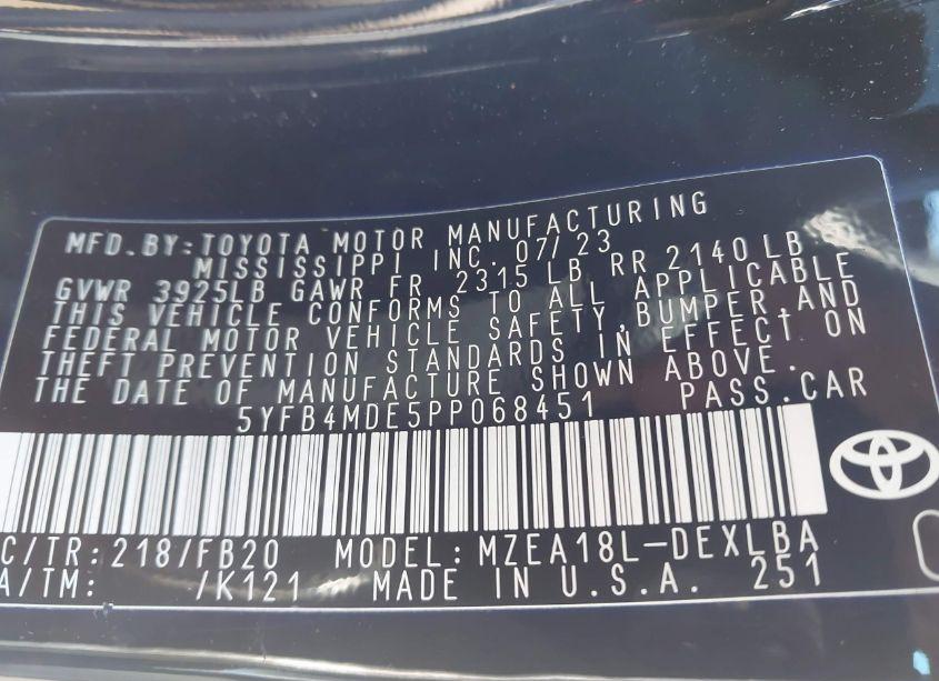 Photo 9 of 2023 Toyota Corolla LE (VIN 5YFB4MDE5PP068451)