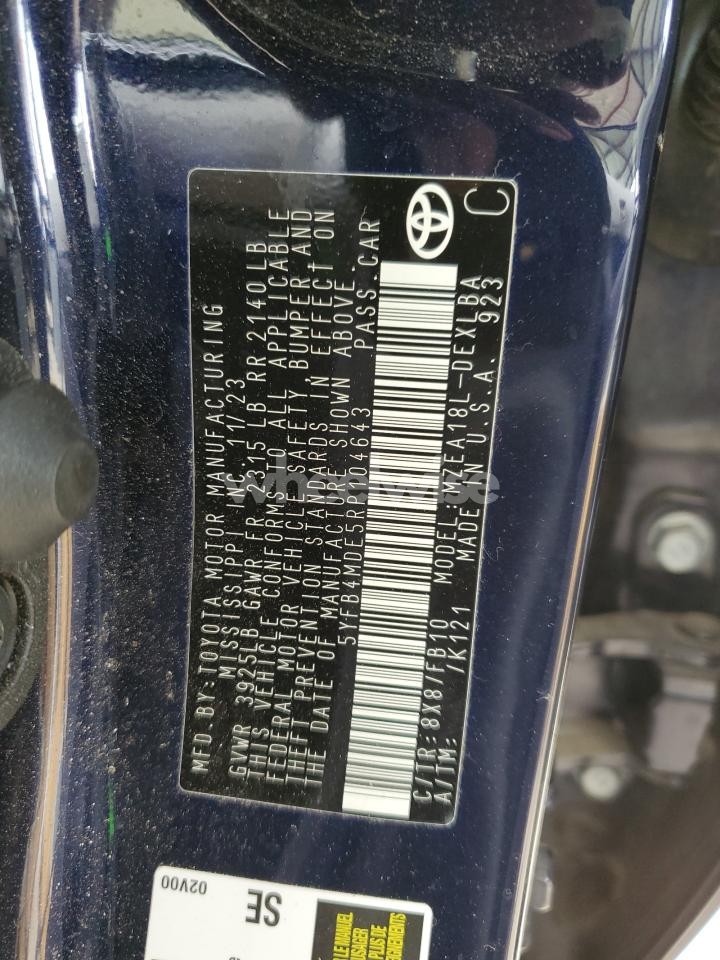 Photo 12 of 2024 TOYOTA COROLLA LE (VIN 5YFB4MDE5RP104643)