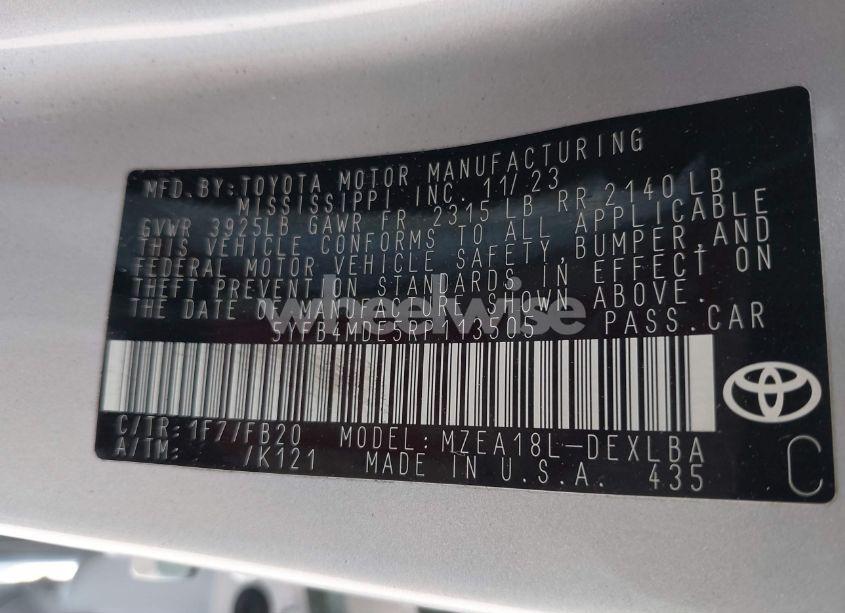 Photo 9 of 2024 Toyota Corolla LE (VIN 5YFB4MDE5RP113505)