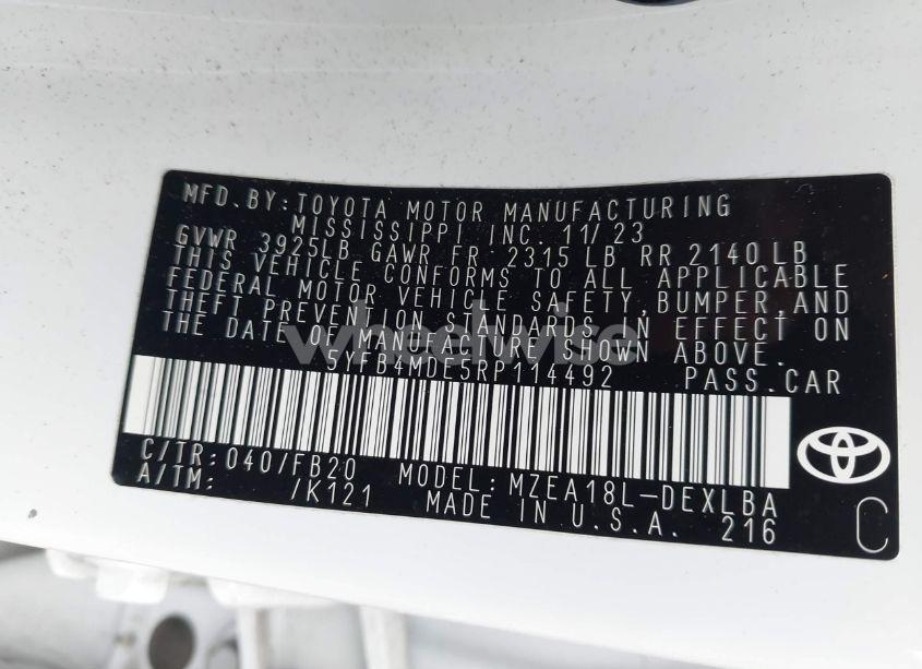 Photo 9 of 2024 Toyota Corolla LE (VIN 5YFB4MDE5RP114492)