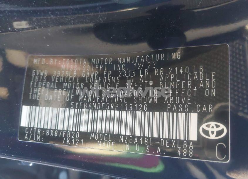 Photo 9 of 2024 Toyota Corolla LE (VIN 5YFB4MDE5RP119126)