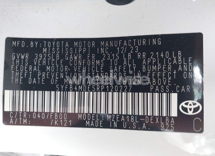 Photo 9 of 2024 Toyota Corolla LE (VIN 5YFB4MDE5RP120227)