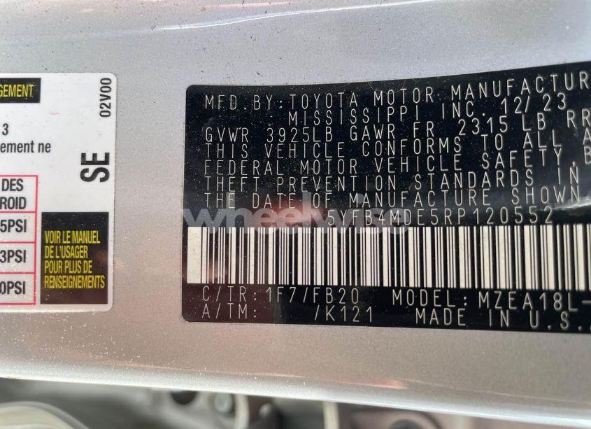 Photo 9 of 2024 Toyota Corolla LE (VIN 5YFB4MDE5RP120552)