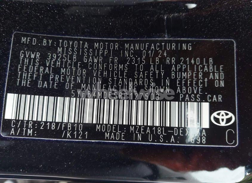 Photo 9 of 2024 Toyota Corolla LE (VIN 5YFB4MDE5RP127503)