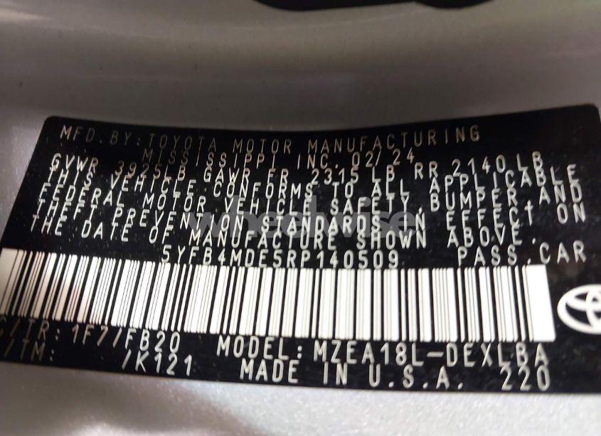 Photo 9 of 2024 Toyota Corolla LE (VIN 5YFB4MDE5RP140509)