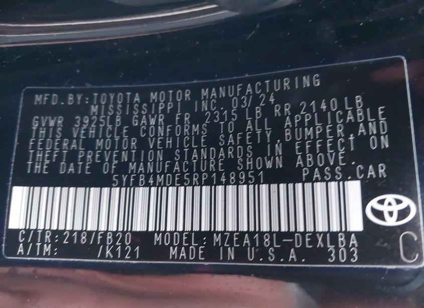 Photo 9 of 2024 Toyota Corolla LE (VIN 5YFB4MDE5RP148951)