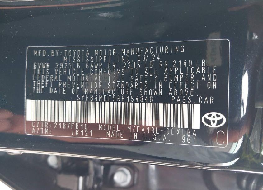 Photo 9 of 2024 Toyota Corolla LE (VIN 5YFB4MDE5RP154846)