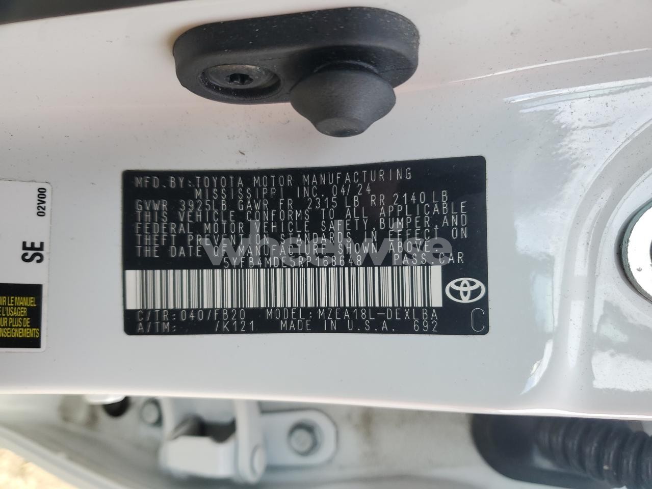 Photo 12 of 2024 TOYOTA COROLLA LE (VIN 5YFB4MDE5RP168648)