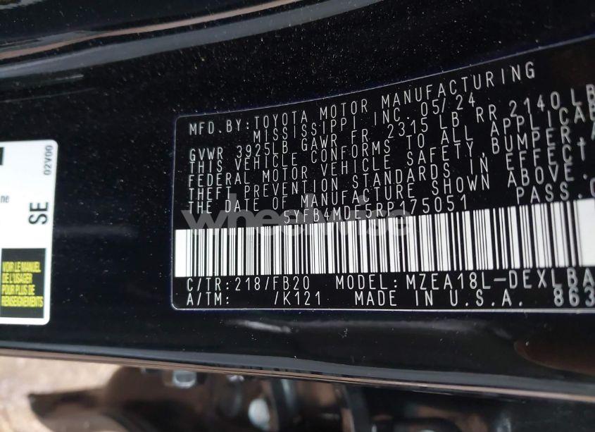 Photo 9 of 2024 Toyota Corolla LE (VIN 5YFB4MDE5RP175051)