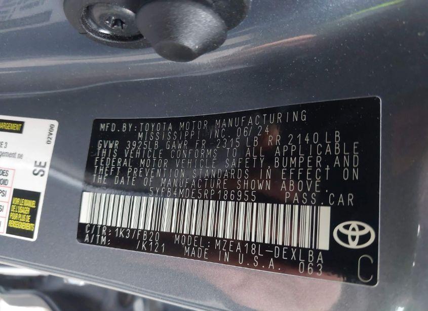 Photo 9 of 2024 Toyota Corolla LE (VIN 5YFB4MDE5RP186955)