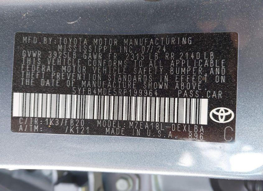 Photo 9 of 2024 Toyota Corolla LE (VIN 5YFB4MDE5RP199964)