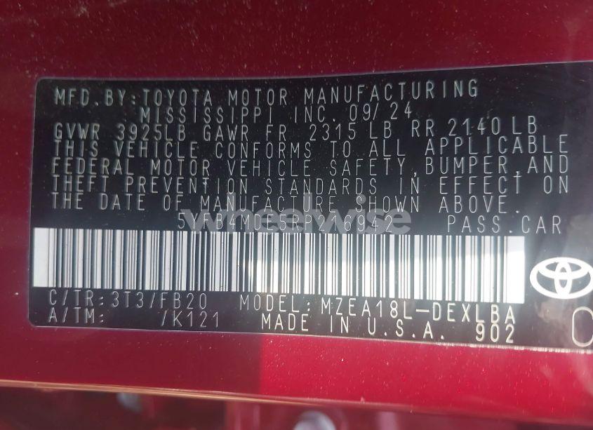 Photo 9 of 2024 Toyota Corolla LE (VIN 5YFB4MDE5RP216942)