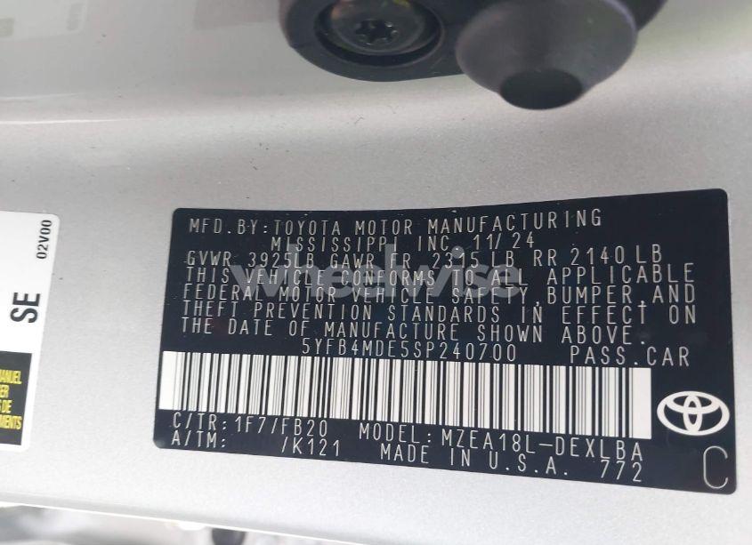 Photo 9 of 2025 Toyota Corolla LE (VIN 5YFB4MDE5SP240700)