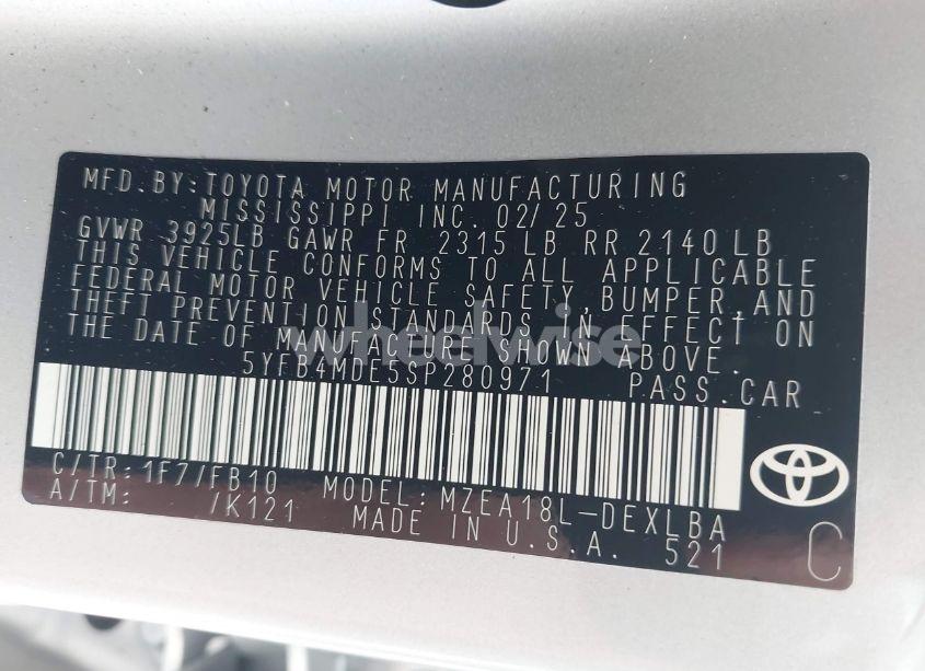 Photo 9 of 2025 Toyota Corolla LE (VIN 5YFB4MDE5SP280971)