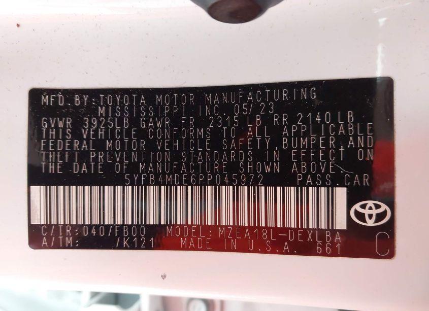 Photo 9 of 2023 Toyota Corolla LE (VIN 5YFB4MDE6PP045972)