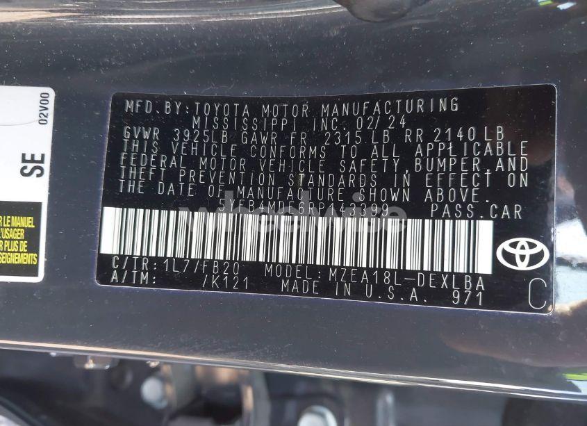 Photo 9 of 2024 Toyota Corolla LE (VIN 5YFB4MDE6RP143399)