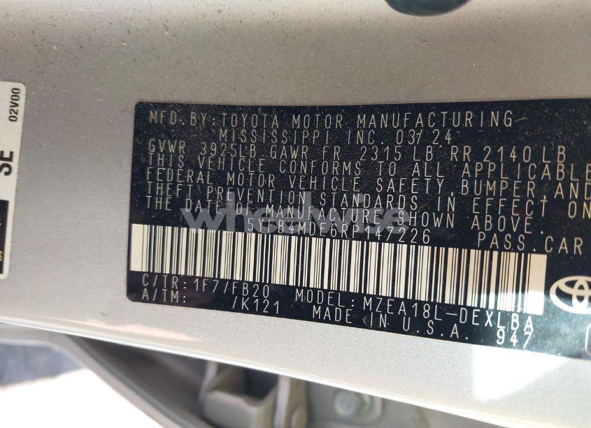 Photo 9 of 2024 Toyota Corolla LE (VIN 5YFB4MDE6RP147226)