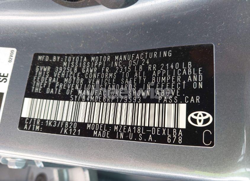 Photo 9 of 2024 Toyota Corolla LE (VIN 5YFB4MDE6RP179593)