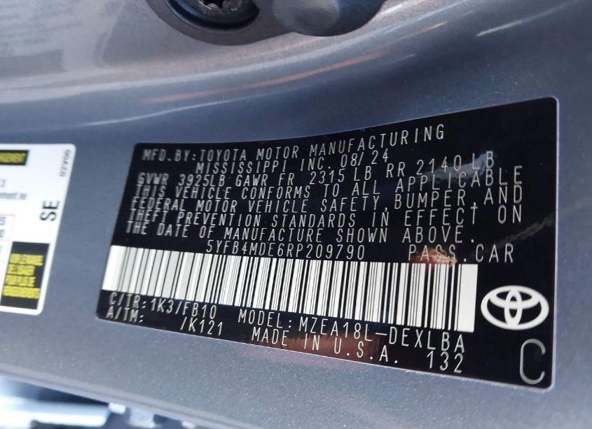 Photo 9 of 2024 Toyota Corolla LE (VIN 5YFB4MDE6RP209790)