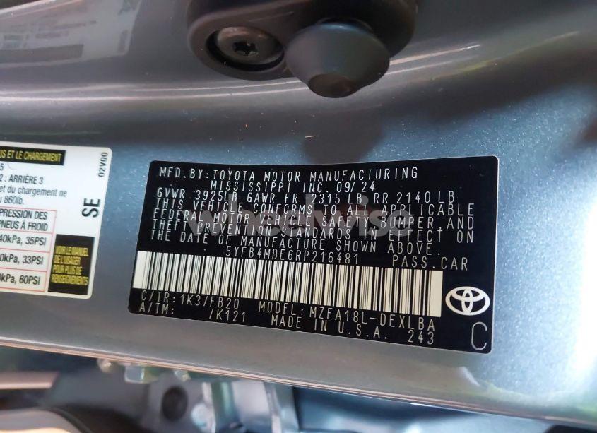 Photo 9 of 2024 Toyota Corolla LE (VIN 5YFB4MDE6RP216481)