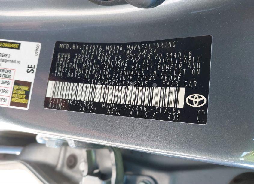 Photo 9 of 2024 Toyota Corolla LE (VIN 5YFB4MDE6RP222345)