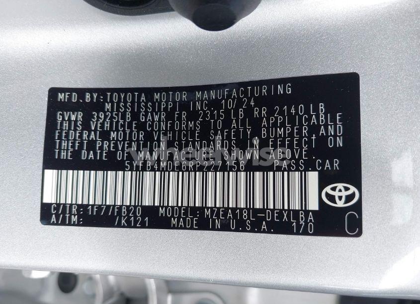 Photo 9 of 2024 Toyota Corolla LE (VIN 5YFB4MDE6RP227156)
