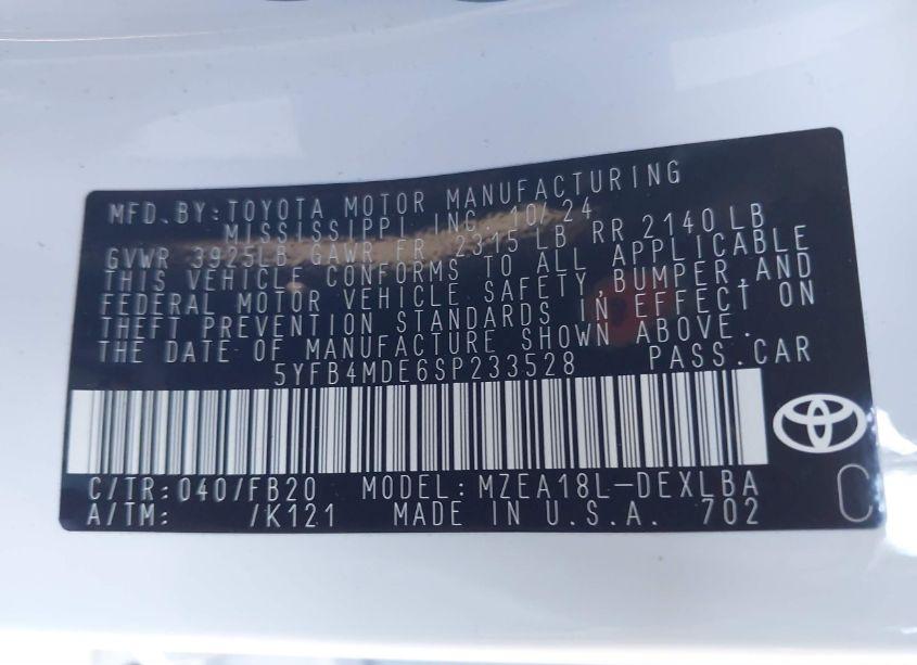 Photo 9 of 2025 Toyota Corolla LE (VIN 5YFB4MDE6SP233528)