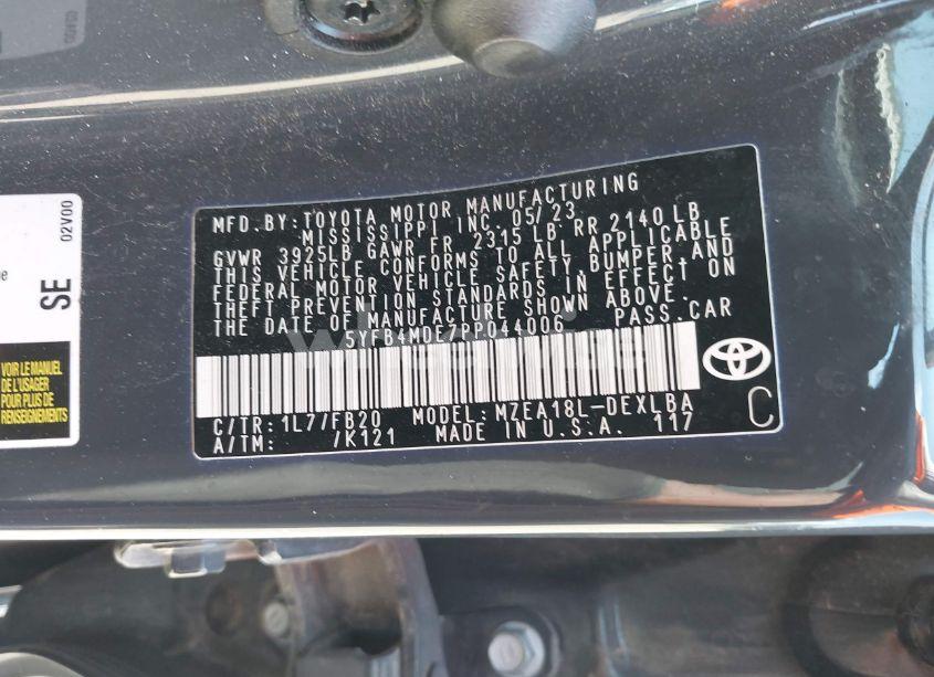 Photo 9 of 2023 Toyota Corolla LE (VIN 5YFB4MDE7PP044006)