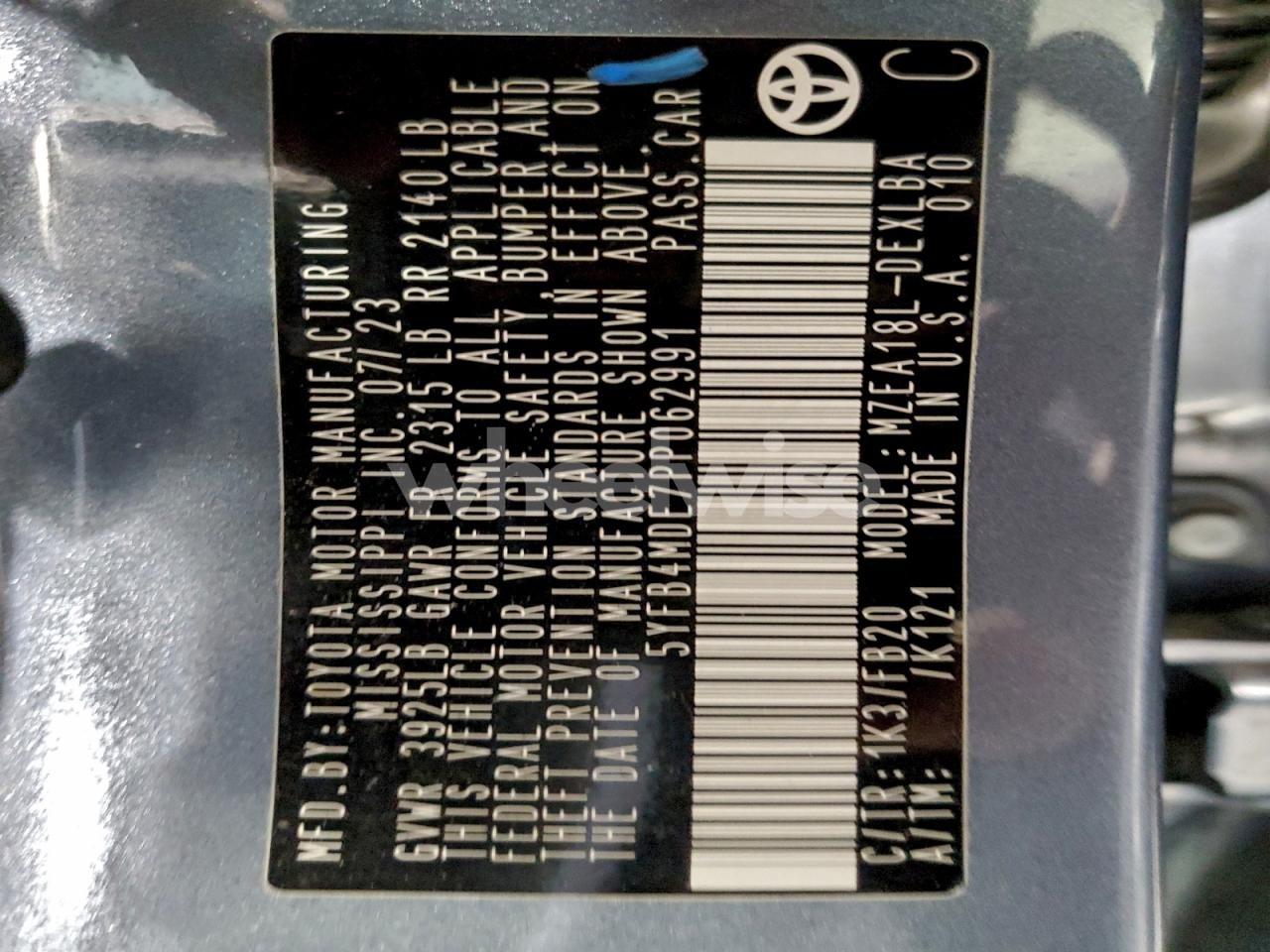 Photo 13 of 2023 TOYOTA COROLLA LE (VIN 5YFB4MDE7PP062991)