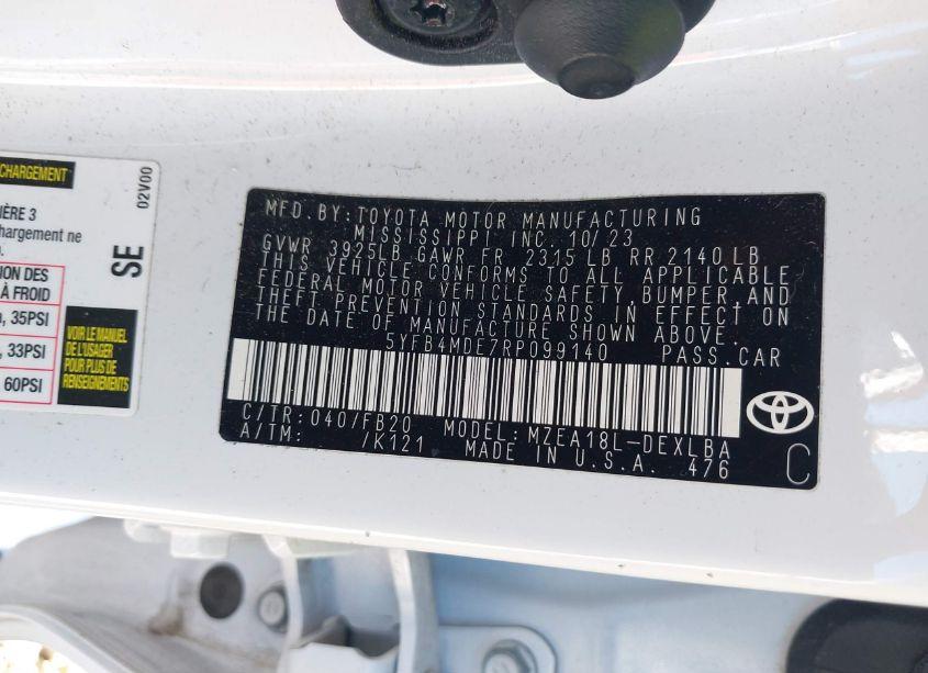 Photo 9 of 2024 Toyota Corolla LE (VIN 5YFB4MDE7RP099140)