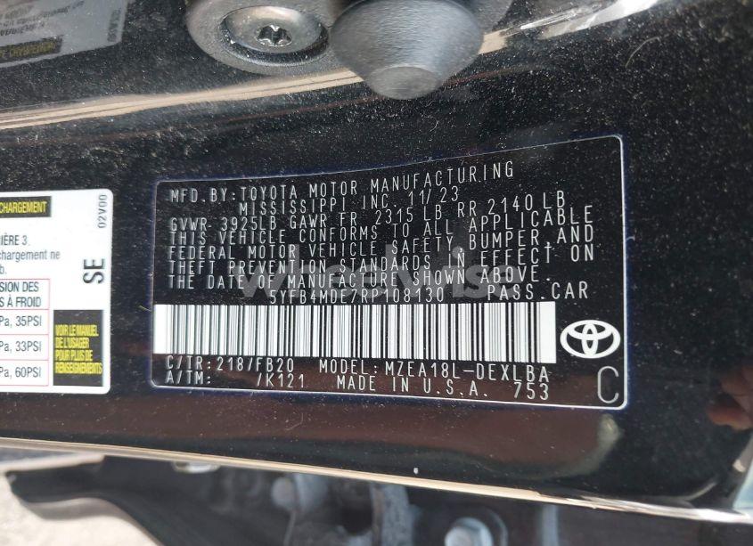 Photo 9 of 2024 Toyota Corolla LE (VIN 5YFB4MDE7RP108130)