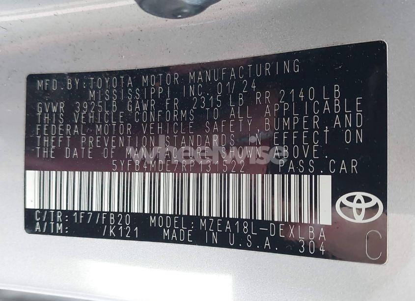 Photo 9 of 2024 Toyota Corolla LE (VIN 5YFB4MDE7RP131522)