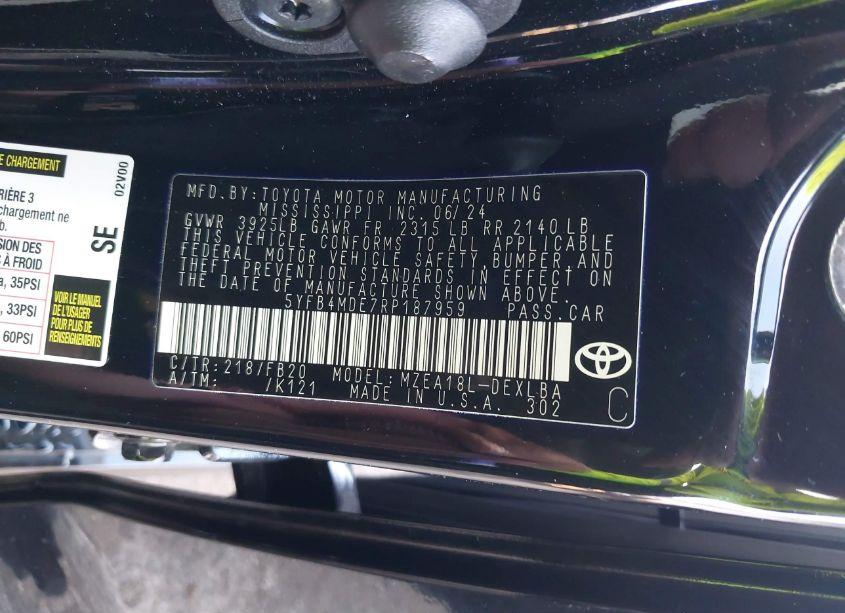 Photo 9 of 2024 Toyota Corolla LE (VIN 5YFB4MDE7RP187959)