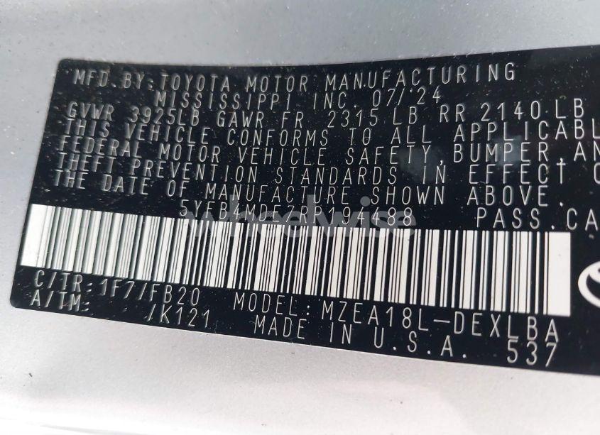 Photo 9 of 2024 Toyota Corolla LE (VIN 5YFB4MDE7RP194488)